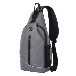 mosiso sling backpack, crossbody shoulder chest bag travel hiking daypack with vertical zipper pocket&reflective strip, grey
