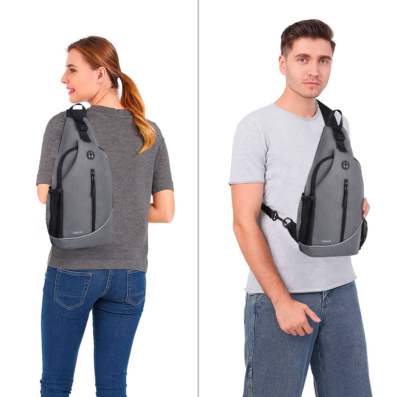 MOSISO Sling Backpack, Crossbody Shoulder Chest Bag Travel Hiking Daypack with Vertical Zipper Pocket&Reflective Strip, Grey