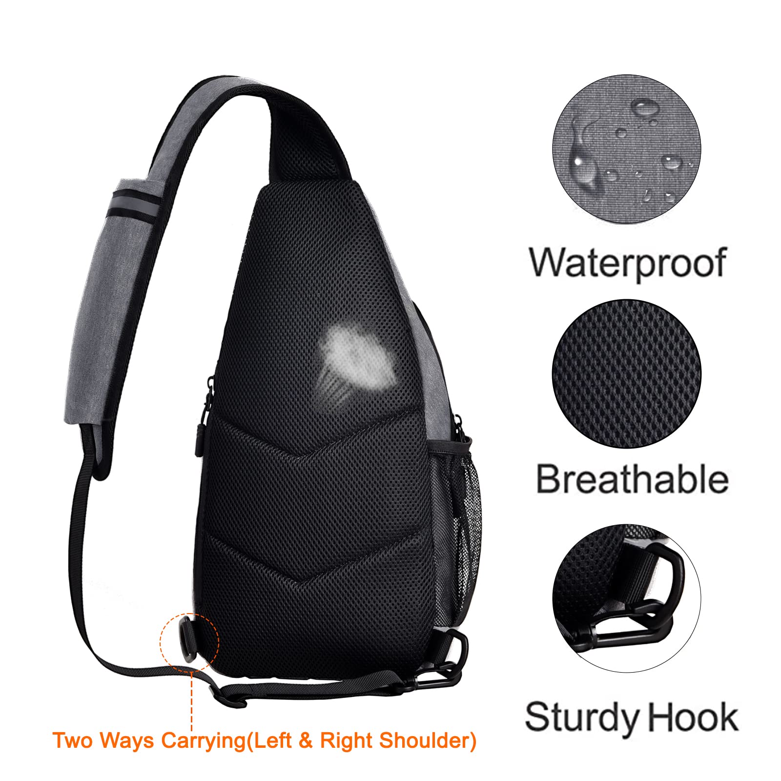 MOSISO Sling Backpack, Crossbody Shoulder Chest Bag Travel Hiking Daypack with Vertical Zipper Pocket&Reflective Strip, Grey