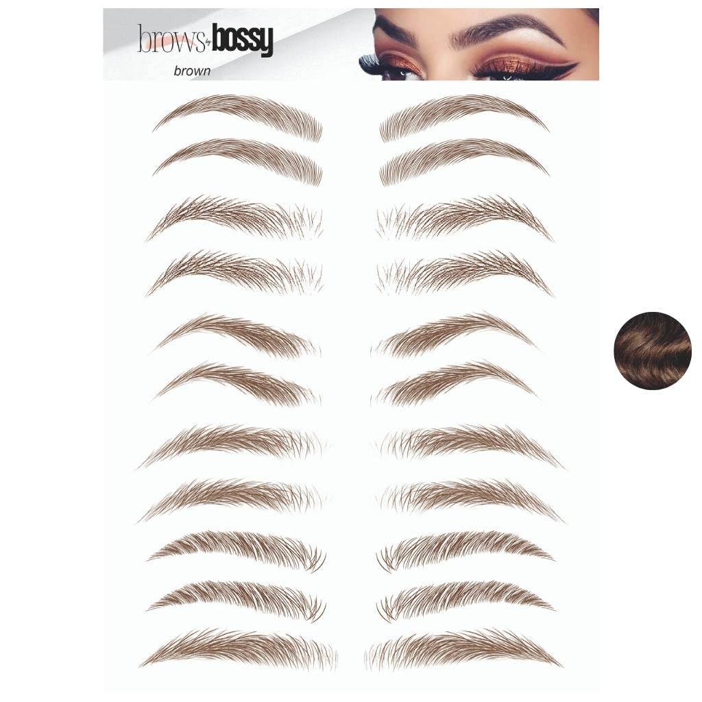 Brows by Bossy Variety Styles Temporary Eyebrow Tattoos Waterproof Eyebrow Stickers, False Tattoos Hair Like Peel Off Instant Transfer Brows Women And Men Natural Strokes, Shaping, Tint (brown)