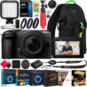 nikon z30 mirrorless camera body 4k uhd dx-format with nikkor z dx 16-50mm f3.5-6.3 vr lens bundle 1749 w/deco gear photography backpack + led + filter kit + tripod + 64gb + software & accessories