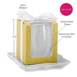 Kate Aspen, Gold Shimmer Display Gift Box, Gift/Party Favor, can hold 15 oz. Stemless Wine Glass (Set of 20)