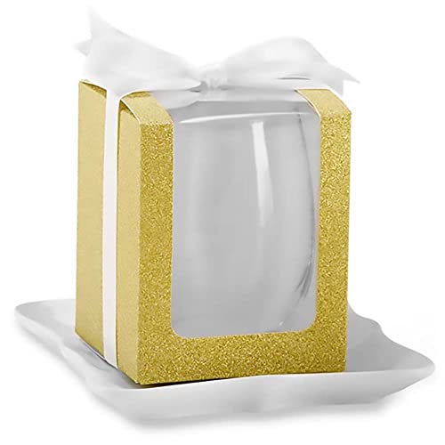 Kate Aspen, Gold Shimmer Display Gift Box, Gift/Party Favor, can hold 15 oz. Stemless Wine Glass (Set of 20)