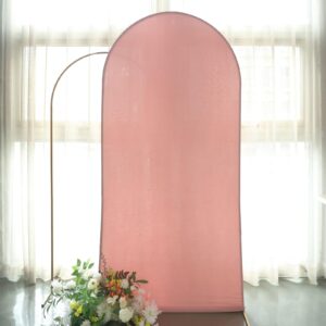 efavormart 7ft dusty rose spandex fit round top backdrop frame stand cover, 2-sided wedding arch cover