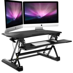 Mount-It! Height Adjustable Standing Desk Converter | 35” Wide Desktop | Sit-Stand Desk with Gas Spring Handle | Stand Up Computer Workstation Fits Dual Monitors | Black (MI-7955)