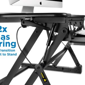 Mount-It! Height Adjustable Standing Desk Converter | 35” Wide Desktop | Sit-Stand Desk with Gas Spring Handle | Stand Up Computer Workstation Fits Dual Monitors | Black (MI-7955)