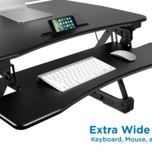 Mount-It! Height Adjustable Standing Desk Converter | 35” Wide Desktop | Sit-Stand Desk with Gas Spring Handle | Stand Up Computer Workstation Fits Dual Monitors | Black (MI-7955)