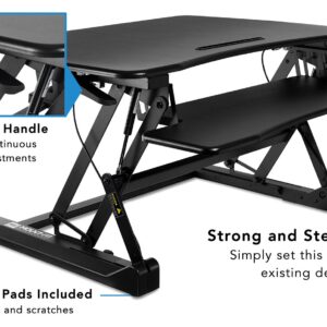 Mount-It! Height Adjustable Standing Desk Converter | 35” Wide Desktop | Sit-Stand Desk with Gas Spring Handle | Stand Up Computer Workstation Fits Dual Monitors | Black (MI-7955)