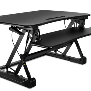 Mount-It! Height Adjustable Standing Desk Converter | 35” Wide Desktop | Sit-Stand Desk with Gas Spring Handle | Stand Up Computer Workstation Fits Dual Monitors | Black (MI-7955)