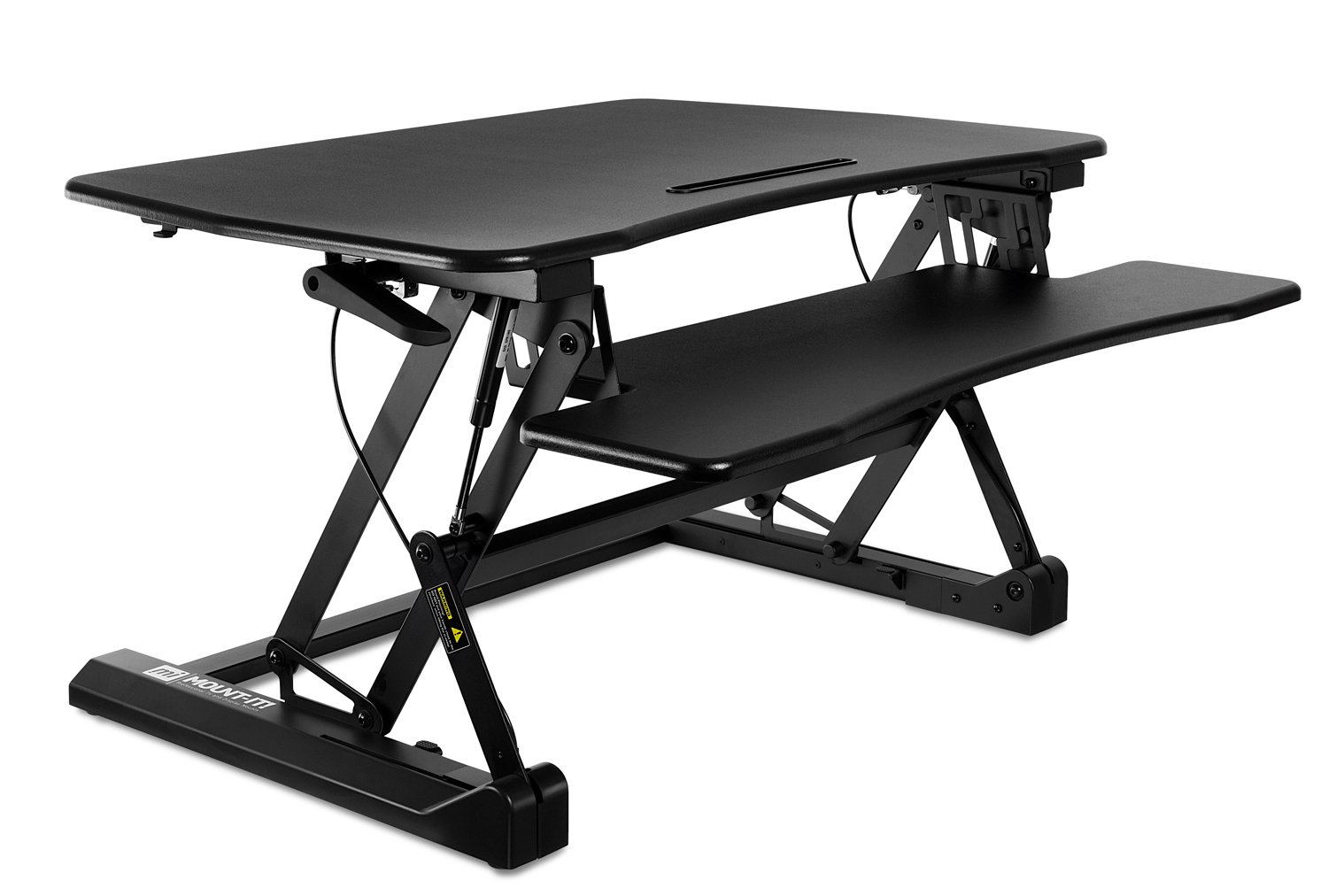 Mount-It! Height Adjustable Standing Desk Converter | 35” Wide Desktop | Sit-Stand Desk with Gas Spring Handle | Stand Up Computer Workstation Fits Dual Monitors | Black (MI-7955)