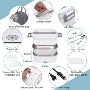 Samshow 75W Electric Lunch Box Food Heater Portable Heated Lunch Box For Adult/Work/Car/Truck/Home, lonchera electrica para el almuerzo, Designed With Sealing Cap To Leaking & Large Utensil