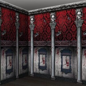 3pcs halloween gothic mansion backdrop decoration, plastic halloween gothic mansion room scene setters photography background wallpapers for halloween haunted house party decoration, 54×108 inches