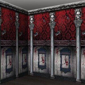 3Pcs Halloween Gothic Mansion Backdrop Decoration, Plastic Halloween Gothic Mansion Room Scene Setters Photography Background Wallpapers for Halloween Haunted House Party Decoration, 54×108 inches