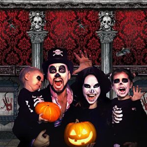 3Pcs Halloween Gothic Mansion Backdrop Decoration, Plastic Halloween Gothic Mansion Room Scene Setters Photography Background Wallpapers for Halloween Haunted House Party Decoration, 54×108 inches