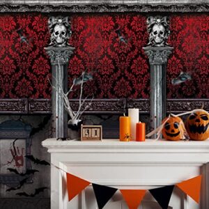 3Pcs Halloween Gothic Mansion Backdrop Decoration, Plastic Halloween Gothic Mansion Room Scene Setters Photography Background Wallpapers for Halloween Haunted House Party Decoration, 54×108 inches