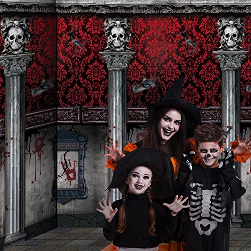 3Pcs Halloween Gothic Mansion Backdrop Decoration, Plastic Halloween Gothic Mansion Room Scene Setters Photography Background Wallpapers for Halloween Haunted House Party Decoration, 54×108 inches