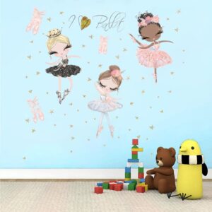 3 Ballet Dancing Girl Wall Art Decals Ballerina Wall Decals Dancing Ballerinas Wall Stickers Ballet Dancer Wall Decals with Stars Wall Art Poster for Girls Room Women (colorA)