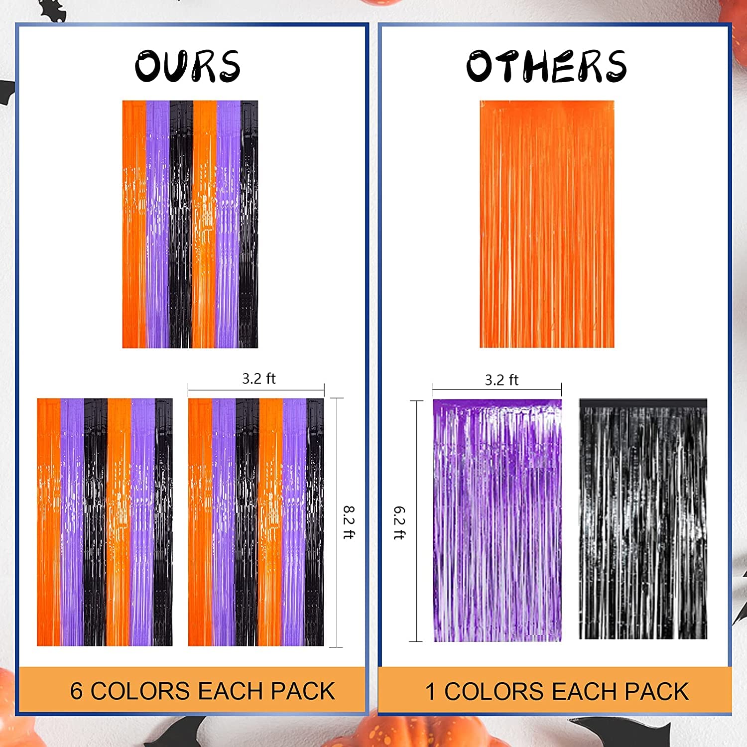 LOLStar 5 Pack Orange Purple Black Photo Booth Props,3.3 X 6.6 ft Halloween Foil Fringe Curtains,Halloween Party Photo Backdrop Streamer Backdrop for Halloween Party Decoration