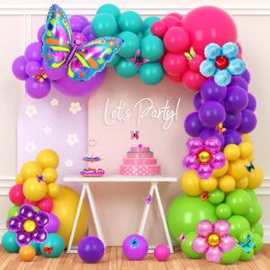 Magic Balloon Garland Kit Assorted Colors Latex Balloons Arch with Colorful Butterfly Flower Foil Balloons Butterfly Stickers for Birthday Wedding Bridal Shower Baby Shower Decorations Party Supplies