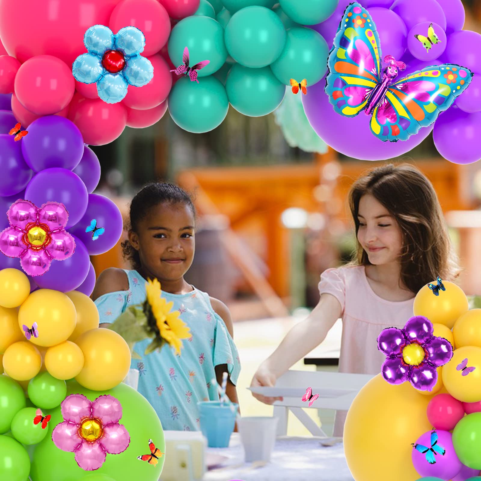 Magic Balloon Garland Kit Assorted Colors Latex Balloons Arch with Colorful Butterfly Flower Foil Balloons Butterfly Stickers for Birthday Wedding Bridal Shower Baby Shower Decorations Party Supplies