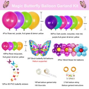Magic Balloon Garland Kit Assorted Colors Latex Balloons Arch with Colorful Butterfly Flower Foil Balloons Butterfly Stickers for Birthday Wedding Bridal Shower Baby Shower Decorations Party Supplies
