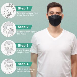Pruk 50 Pcs KN95 Mask Adults, 5 Layers Protective Mask KN95, Cup Dust KN95 Face Masks With Nose Clip and Erloop, Safety Mask KN95 for Daily Use