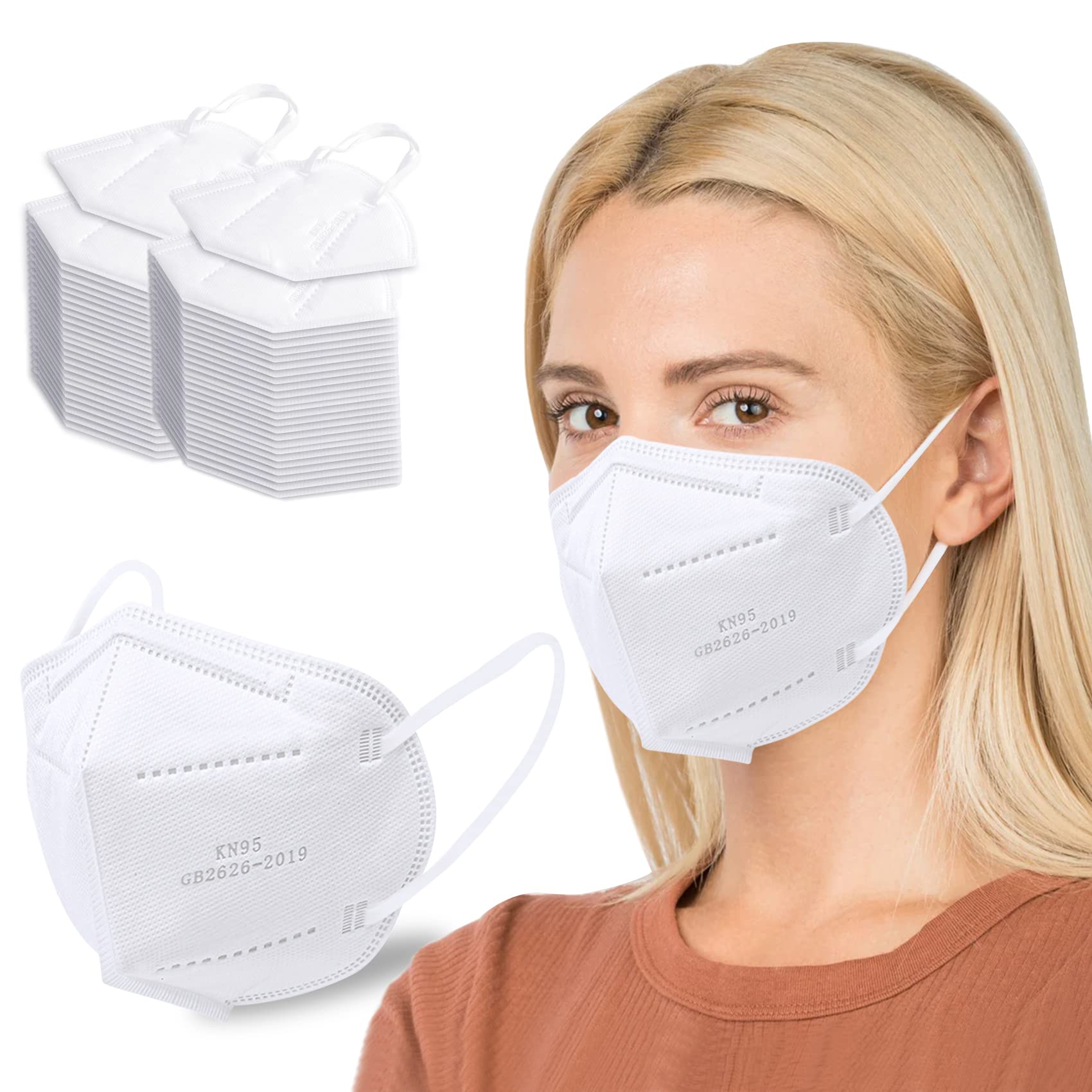 Pruk 50 Pack KN95 Face Masks, 5 Ply Protective KN95 Mask for Adults, Cup Dust Face Mask KN95, Protective Respiratorary Mask KN95 for Women and Men