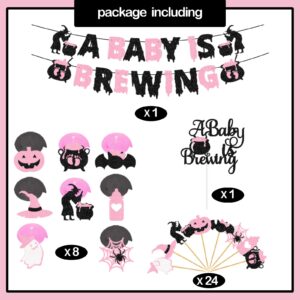 Halloween Baby Shower Party Decorations Girl Pink and Black Glitter A Baby Is Brewing Banner A Baby is Brewing Baby Shower Decorations Baby Brewing Halloween Shower Decorations