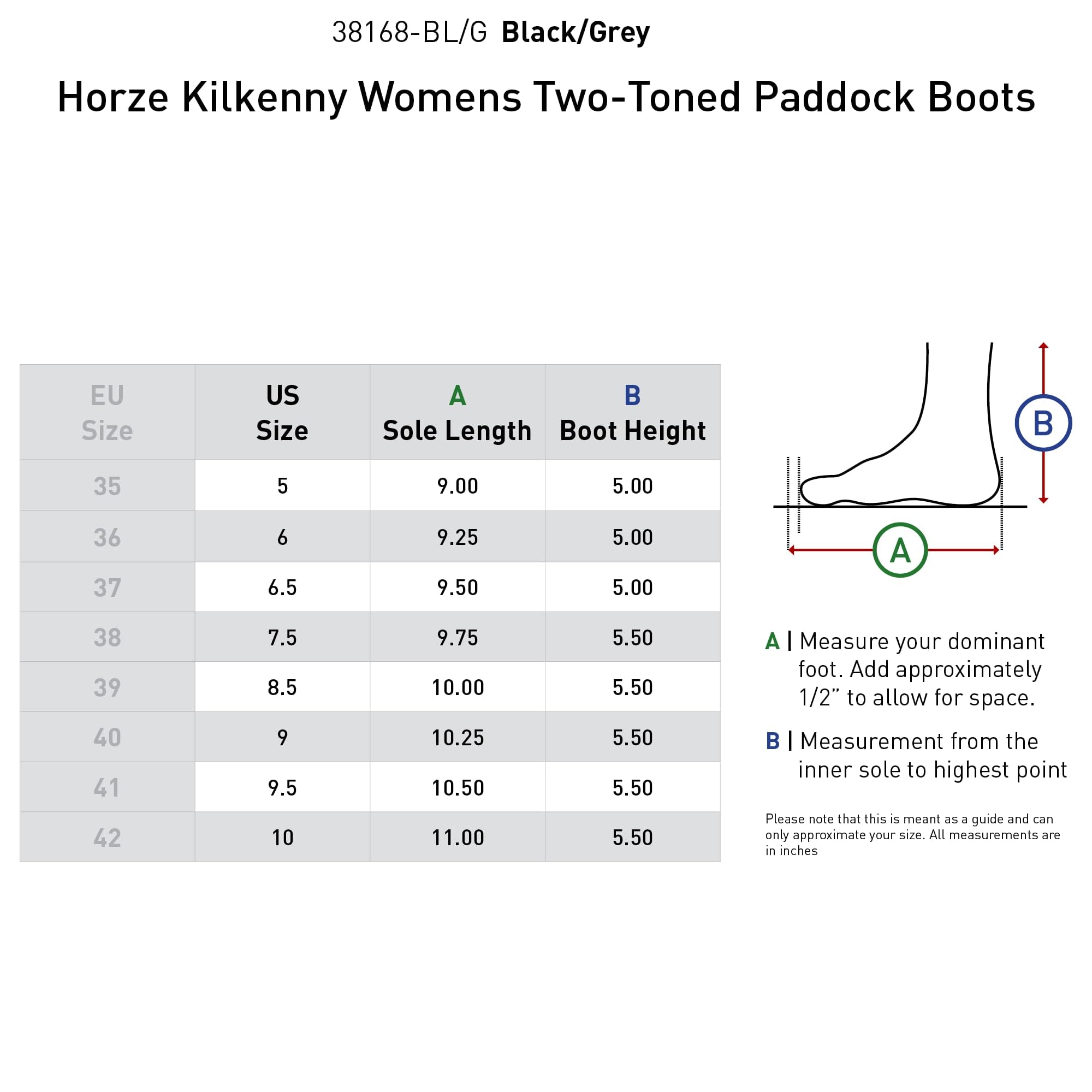 HORZE Kilkenny Women's Two-Toned Paddock Boots - Black/Grey - K 4.5 / W 7