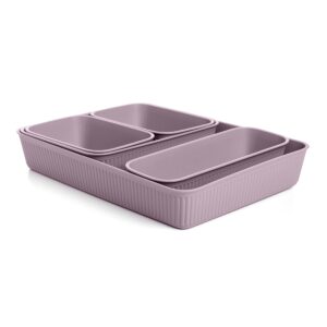 superio ribbed collection - decorative plastic desk drawer organizer tray, lilac purple (set of 5) open home storage bins organizer baskets, for organizing closet shelves drawer shelf