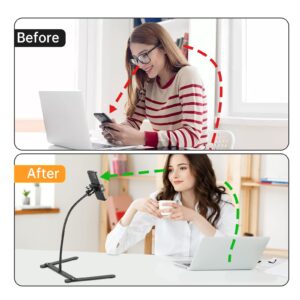 MAKKIWAI Phone Stand for Recording, Phone Tripod Adjustable and Solid, Overhead Phone Mount, Fixable Gooseneck Phone Holder for Video Recording, Online Teaching, Cookie Decorating, Live Streaming