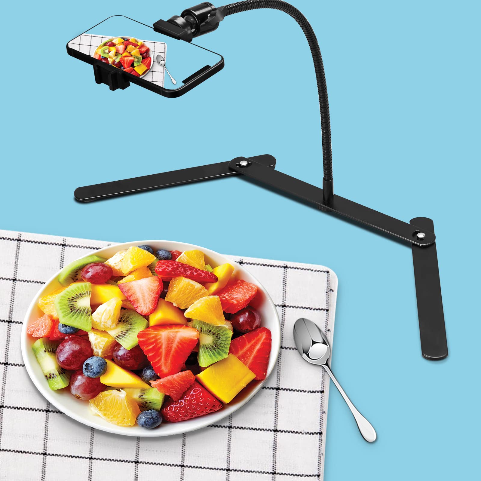 MAKKIWAI Phone Stand for Recording, Phone Tripod Adjustable and Solid, Overhead Phone Mount, Fixable Gooseneck Phone Holder for Video Recording, Online Teaching, Cookie Decorating, Live Streaming