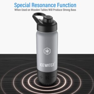 ICEWATER 3-in-1 Smart Water Bottle, Great Birthday Gift, Glows to Remind You to Keep Hydrated, Play Music & Dancing Lights, Vacuum Insulated, Stainless Steel, 18 oz (Insulated-Straw Lid, Black)