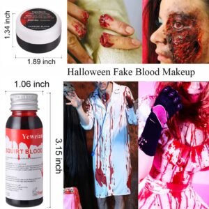 Yeweian Liquid Latex SFX Makeup Kit, 2.1Oz Latex Liquid with Coagulated Fake Blood Gel, Squirt Blood and Stipple Sponge, Halloween Monster Zombie Clown Makeup for Scald Burn Scar Wound,Cut,Skin Decay, Prosthetics, Old Age Wrinkle(Light Flesh)