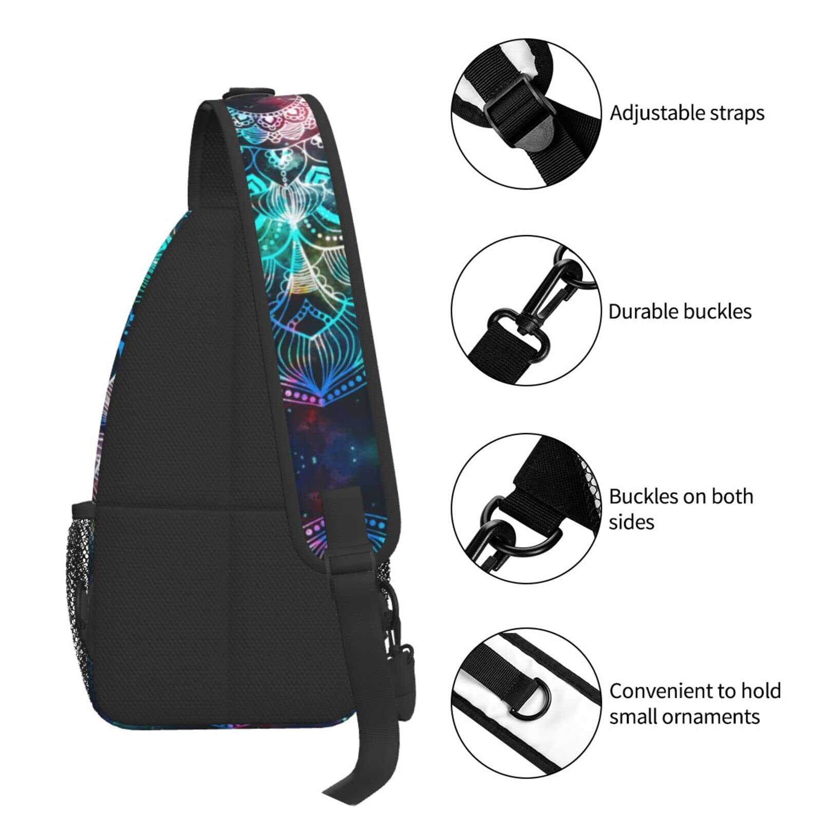 Jumou Galaxy Mandala Sling Bag Crossbody Backpack Women Men Travel Chest Bag Casual Outdoor Sports Running Hiking