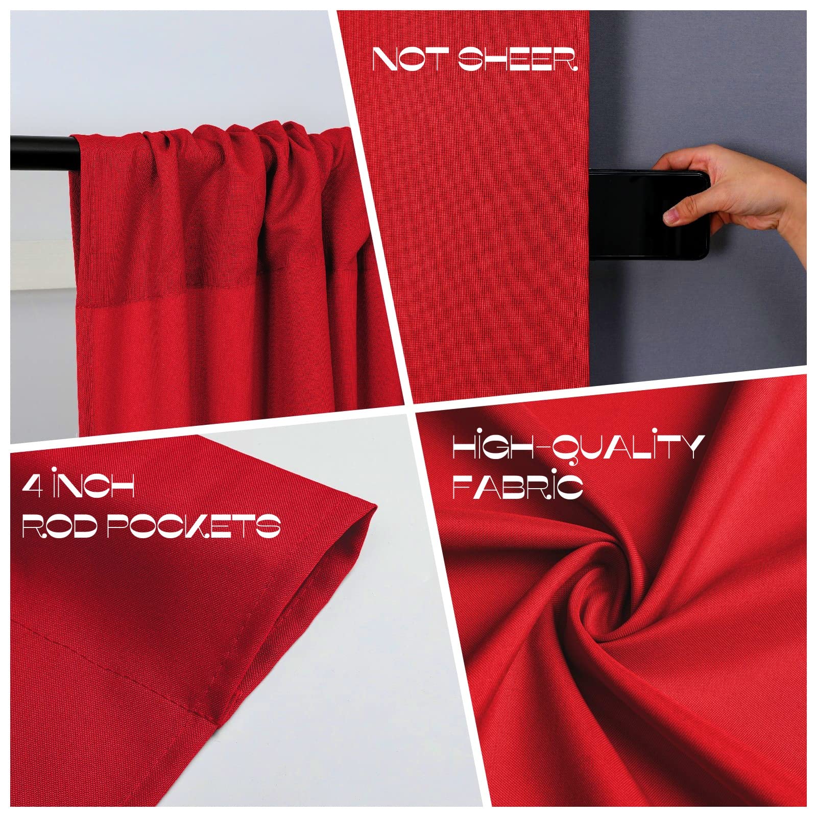 Joydeco Red Backdrop Curtain for Parties, Photography Backdrop Drapes for Wedding Background Decorations, Wrinkle Free 5ft x 10ft Set of 2 Panels Curtains with Rod Pockets