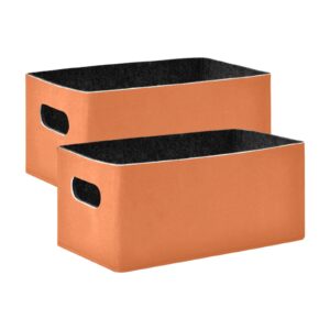 linqin orange color collapsible storage bins baskets, 2 pack foldable felt fabric organizer decorative cube box for nursery home shelves closet