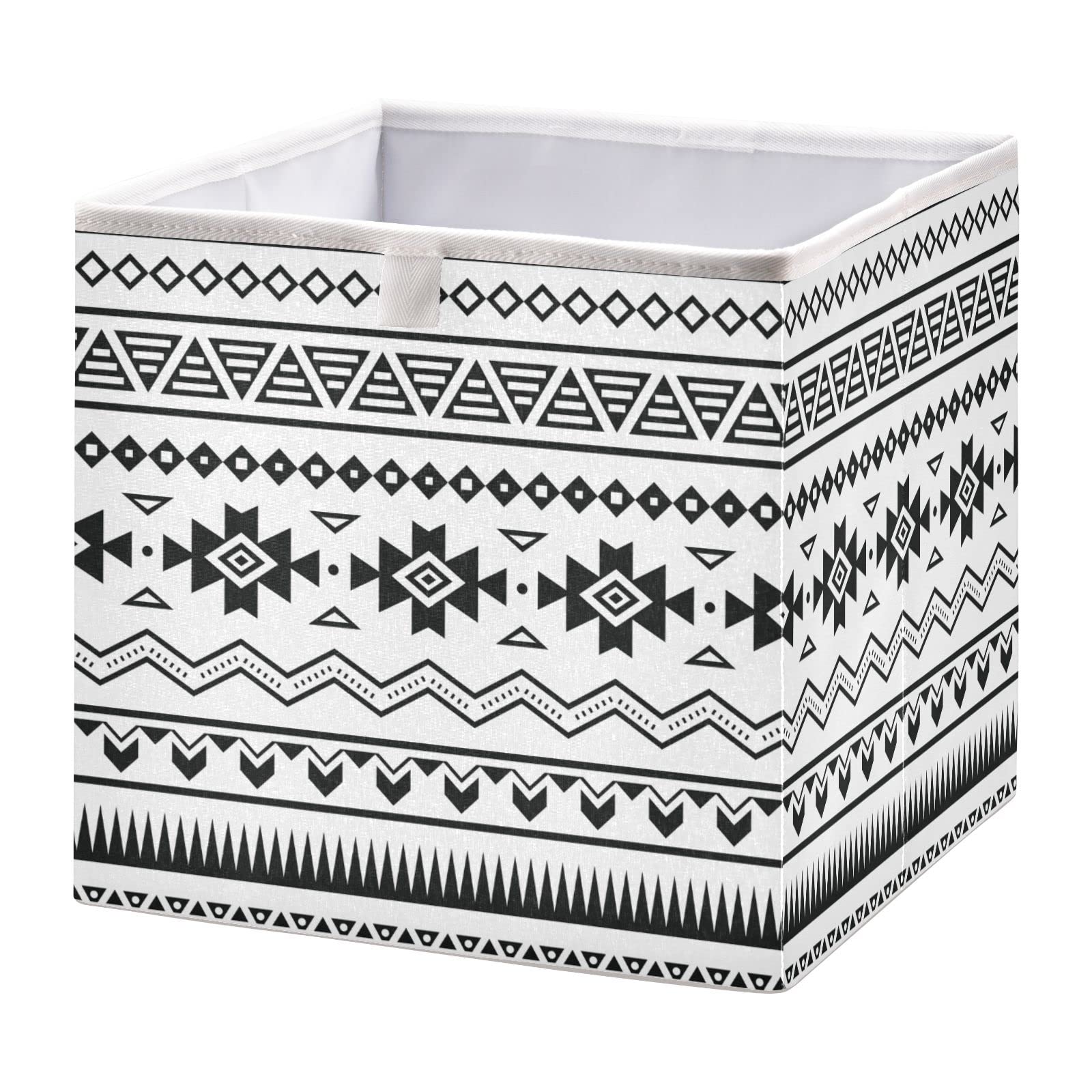 Kigai Rectangular Storage Bin Tribal Aztec Navajo Black Foldable Storage Basket Toy Storage Box for Home Organizing Shelf Closet Bins, 15.8 x 10.6 x 7-Inch