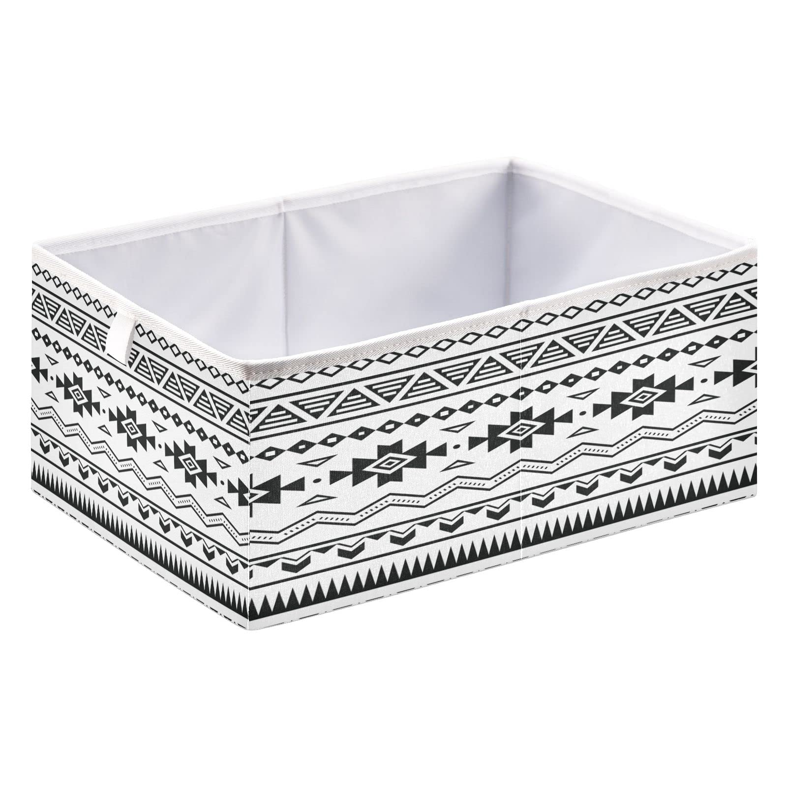 Kigai Rectangular Storage Bin Tribal Aztec Navajo Black Foldable Storage Basket Toy Storage Box for Home Organizing Shelf Closet Bins, 15.8 x 10.6 x 7-Inch