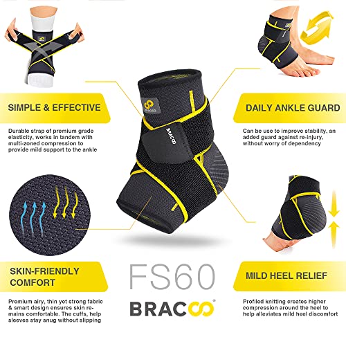 Bracoo 2 Pack Ankle Brace Compression Sleeve for Women & Men, Adjustable Ankle Support Strap for Sprained, Plantar Fasciitis, Pain Relief, Injury Recovery, Running, Workout, GYM, FS60