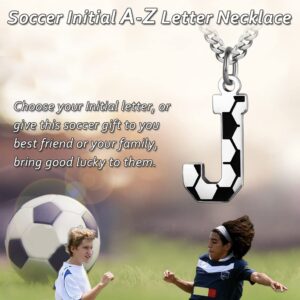 AIAINAGI Soccer Initial A-Z Letter Necklace for Boys Soccer Charm Pendant Stainless Steel Silver Chain 22inch Personalized Soccer Gift for Men Women Girls(J)