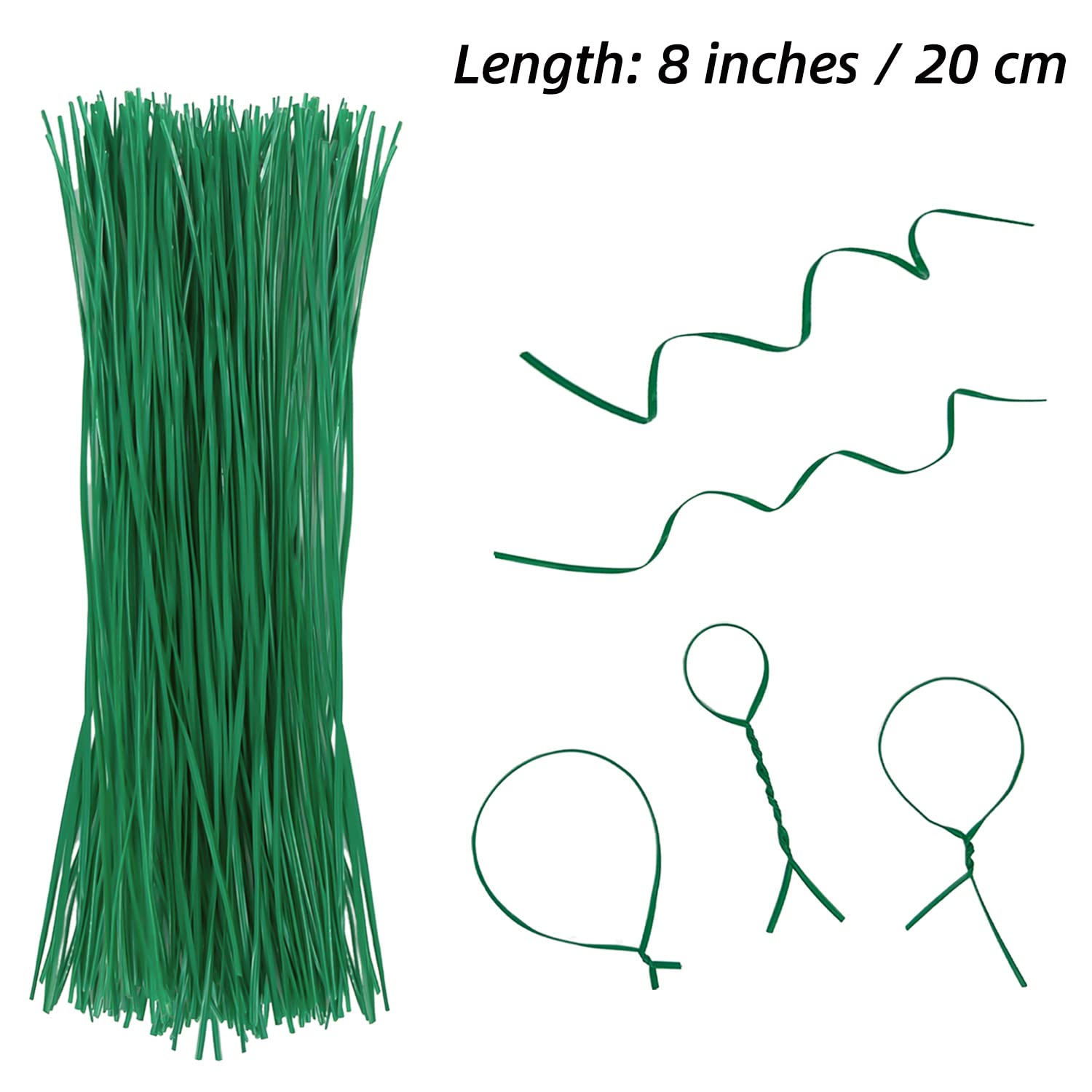 Plant Twist Ties - 8'' Plant Ties for Climbing Plants - Garden Ties Reusable Twist Ties Garden Twine for Plants Vines Cords Bags - Pack of 100, Green