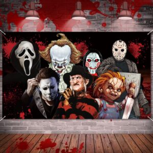 horror party decorations, horror classic movie character photo backdrop large horror birthday background supplies for kids adults halloween christmas decorations photo booth props wall hanging decor