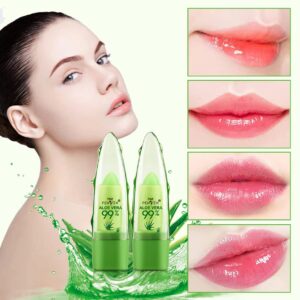 2 Pack Aloe Vera Lipstick, Long Lasting Lip Care Nutritious Plumper Lip Balm, Moisturizer Magic Color Changing Crystal Jelly Lipstick, Lip Gloss Matte Makeup Tinted Lip Balm (Green A)