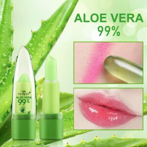 2 Pack Aloe Vera Lipstick, Long Lasting Lip Care Nutritious Plumper Lip Balm, Moisturizer Magic Color Changing Crystal Jelly Lipstick, Lip Gloss Matte Makeup Tinted Lip Balm (Green A)