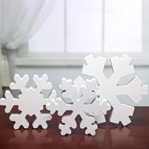 3 pcs winter wooden snowflake decor winter snowflake table signs wonderland snowflake wood blocks farmhouse christmas tiered tray decorations for xmas country table shelf (white)