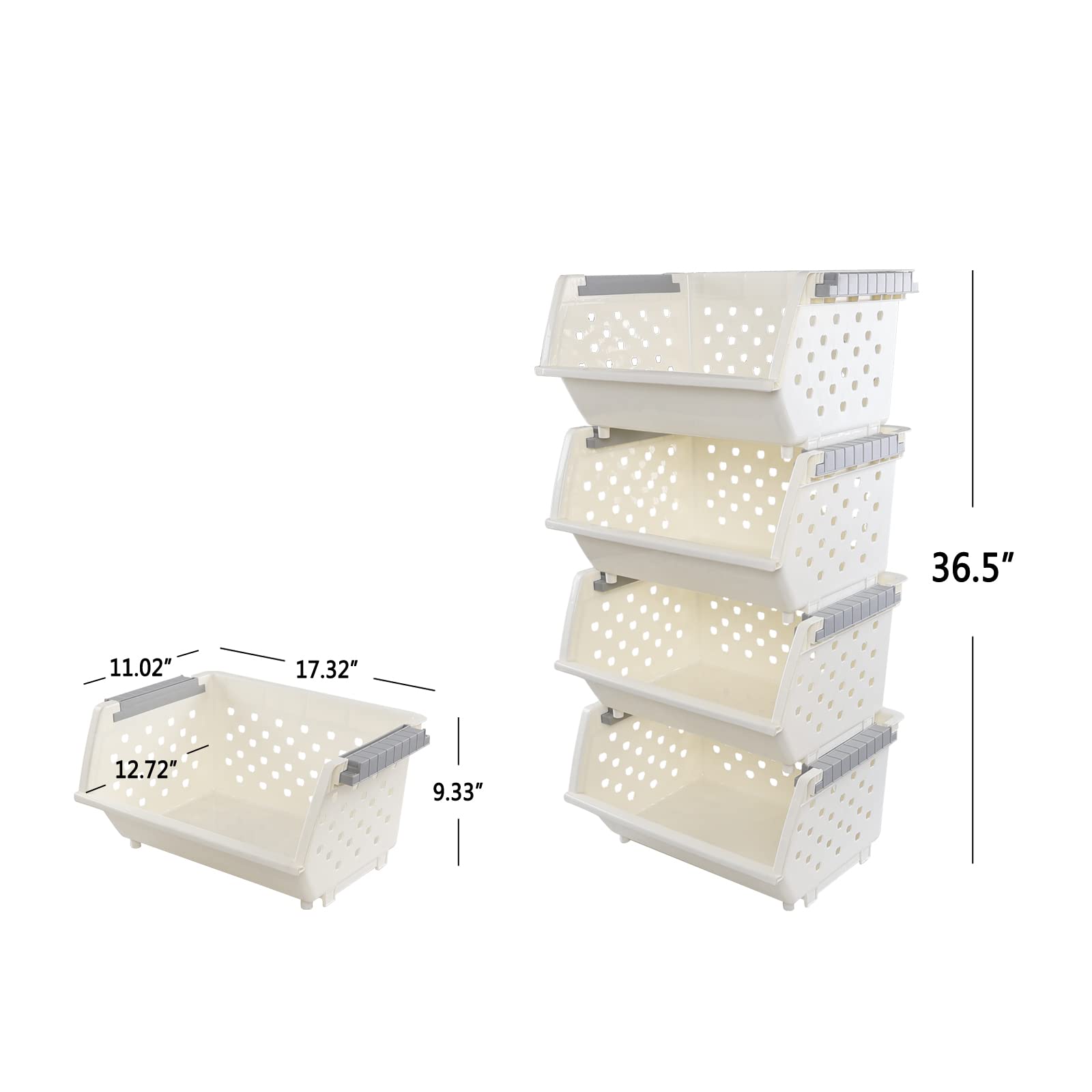 Tstorage Plastic Stackable Storage Basket, Open Front Stacking Storage Bins, 4 Pack