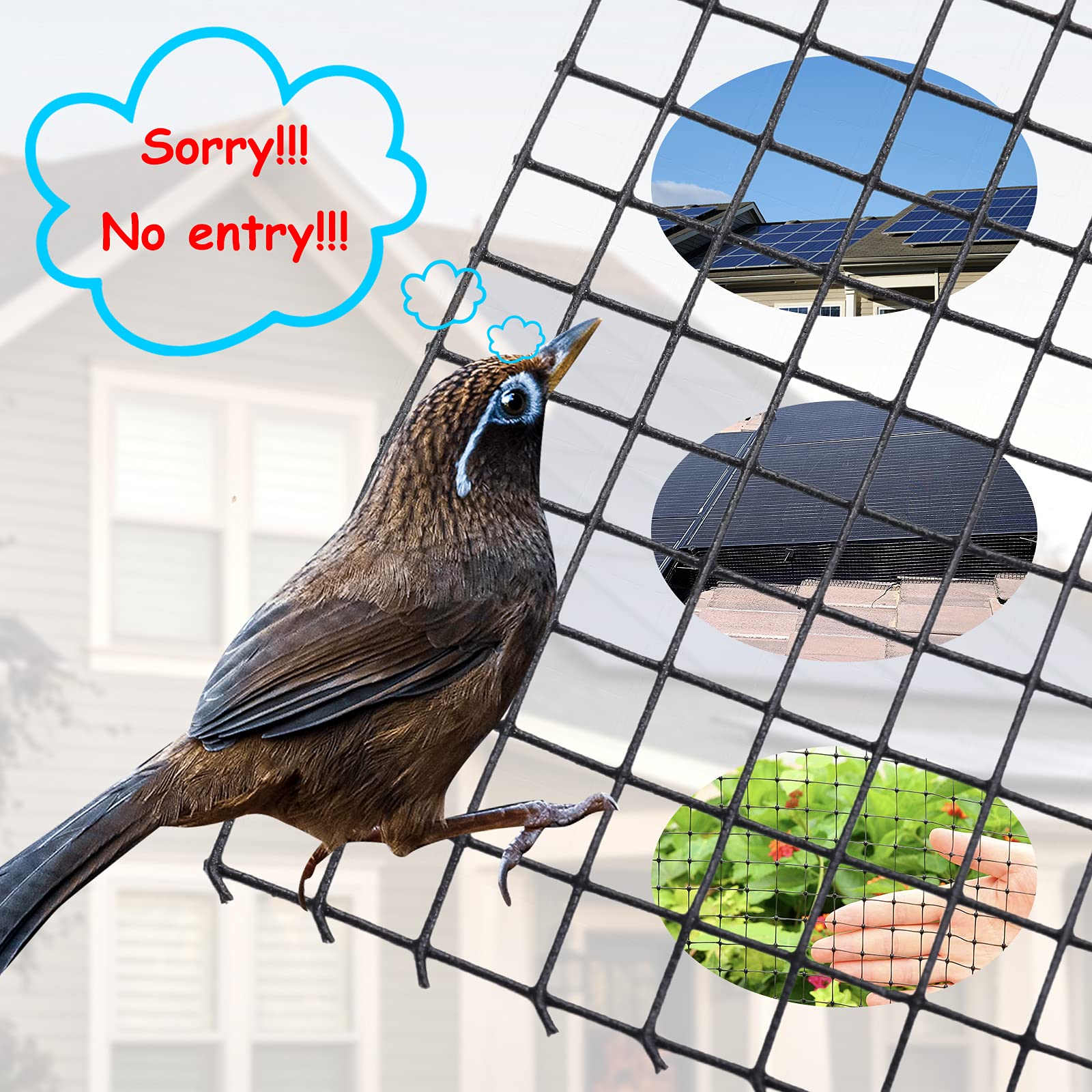 MEFBANT Solar Panel Bird/Critter Guard with 70 Aluminum Fasteners Clips.6 Inches x 100 Feet Solar Panel Protection Device Roof Protection Net ， PVC Coated Galvanized Steel Coil，