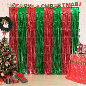 lyubasa 3 pack christmas party decorations, red and green tinsel foil fringe curtains,ugly sweater theme photo booth prop streamer backdrop decor indoor outdoor party supplies for happy new year party