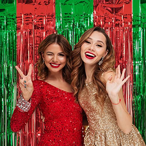 LYUBASA 3 Pack Christmas Party Decorations, Red and Green Tinsel Foil Fringe Curtains,Ugly Sweater theme Photo Booth Prop Streamer Backdrop decor Indoor outdoor Party Supplies for Happy New Year party